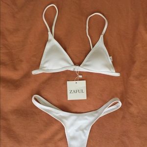 Zaful White ribbed thong bikini
